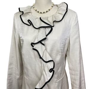Vintage Victor Costa Champagne Top with Black Trimmed Ruffled Neckline 12